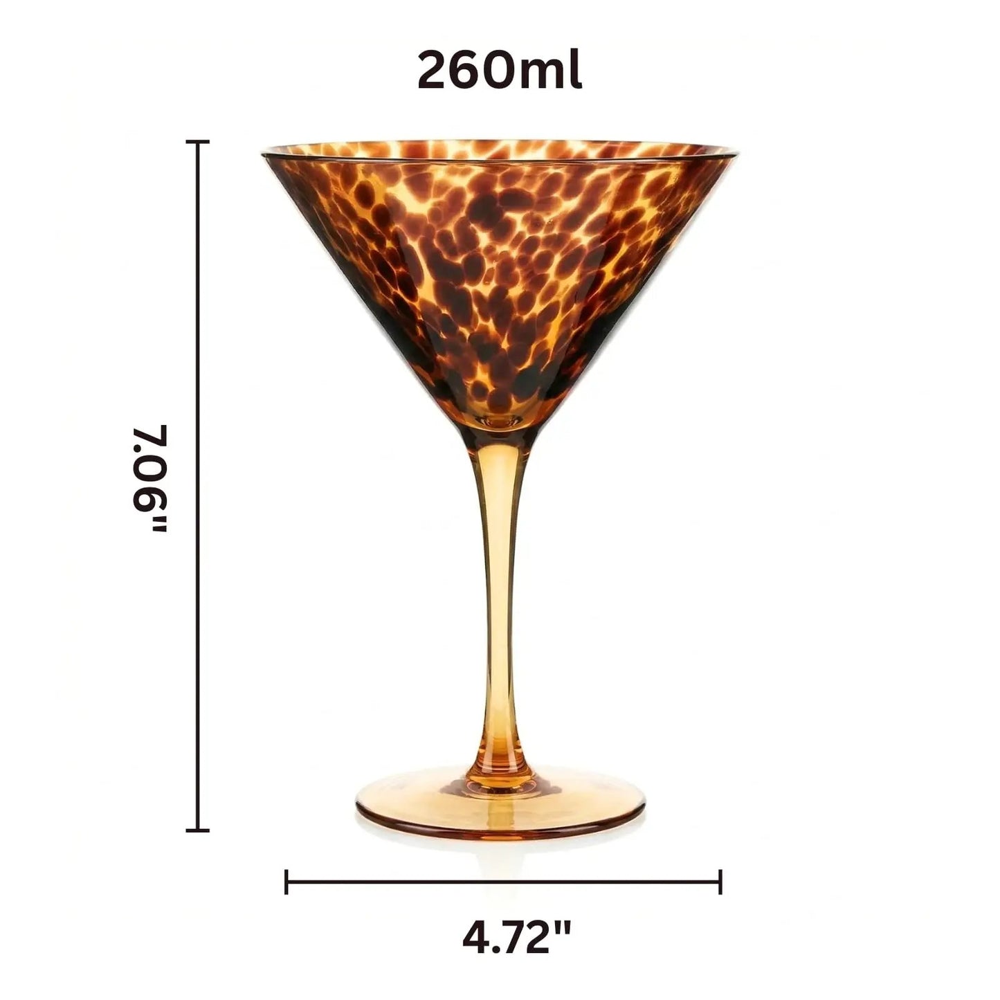 Tortoise Leopard Print Martini 9oz - Set of 4, 7.1" Spotted Borosilicate Cocktail Stem from PriceLows™