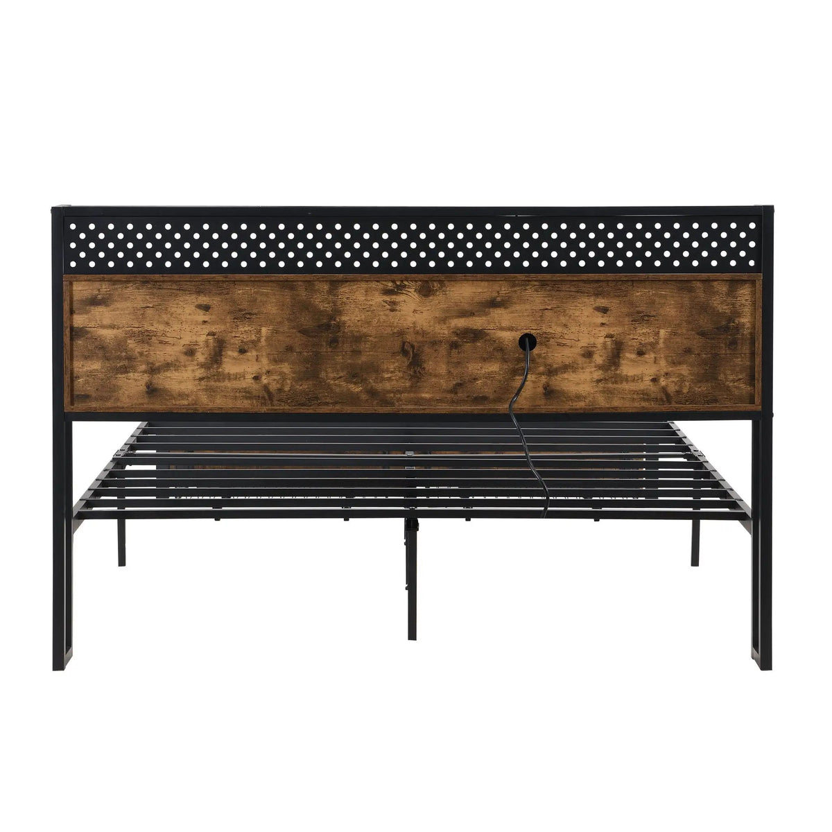Metal Platform Bed Frame | Wooden Headboard | USB LED Storage