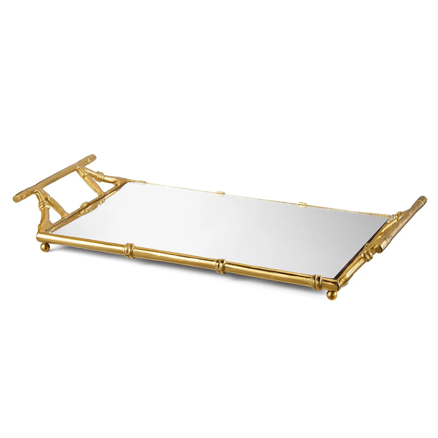 Gold Mirrored Decorative Tray, 20" Large Rectangular Aluminum Bamboo Frame from PriceLows™