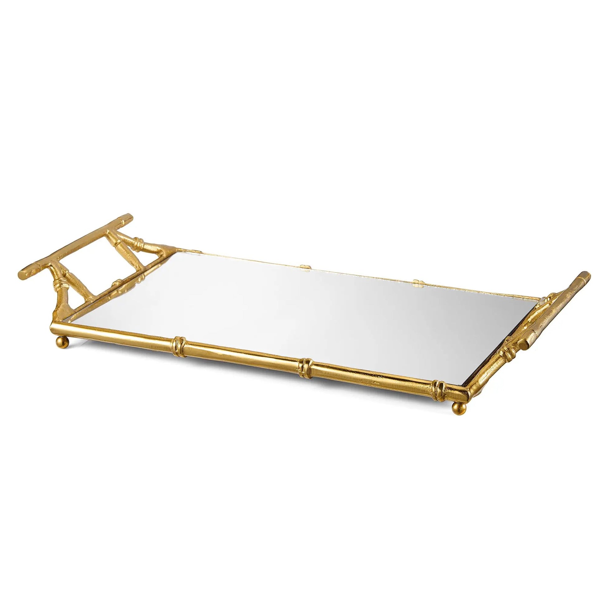 Gold Mirrored Decorative Tray, 20" Large Rectangular Aluminum Bamboo Frame from PriceLows™