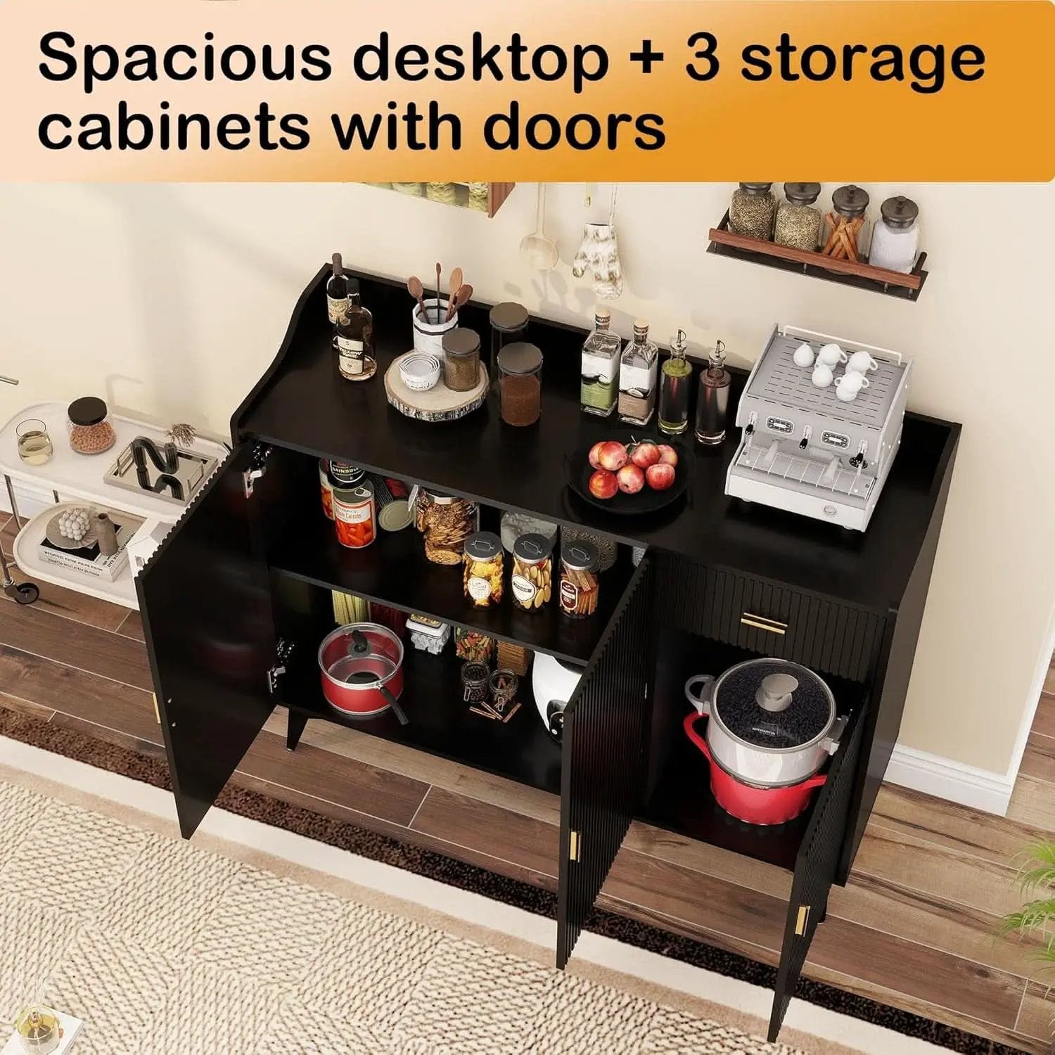 Black 47In Sideboard Cabinet For Dining Room Storage from PriceLows™