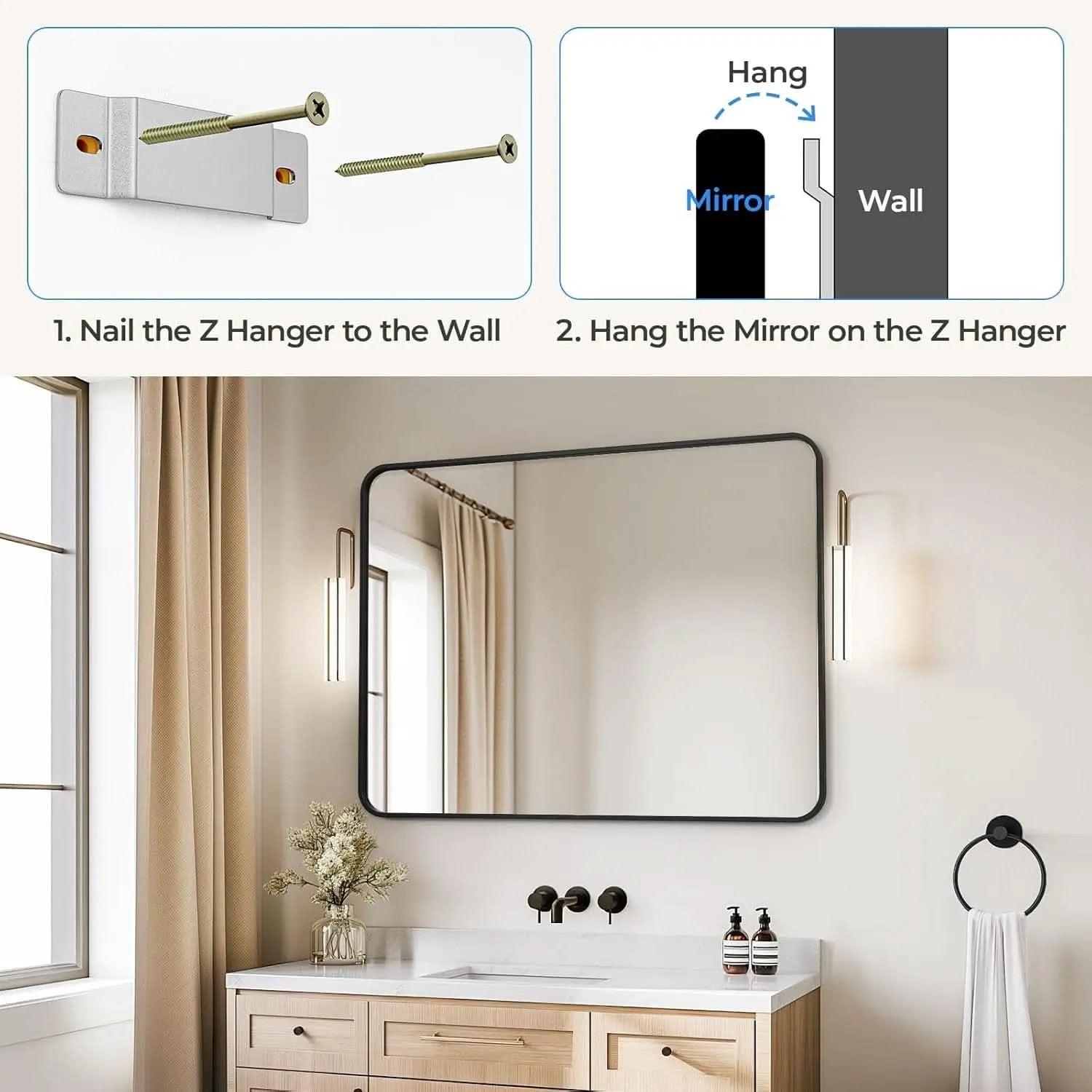 Black 30x40 Inch Rectangle Metal Frame Bathroom Vanity Mirror Wall Mounted from PriceLows™
