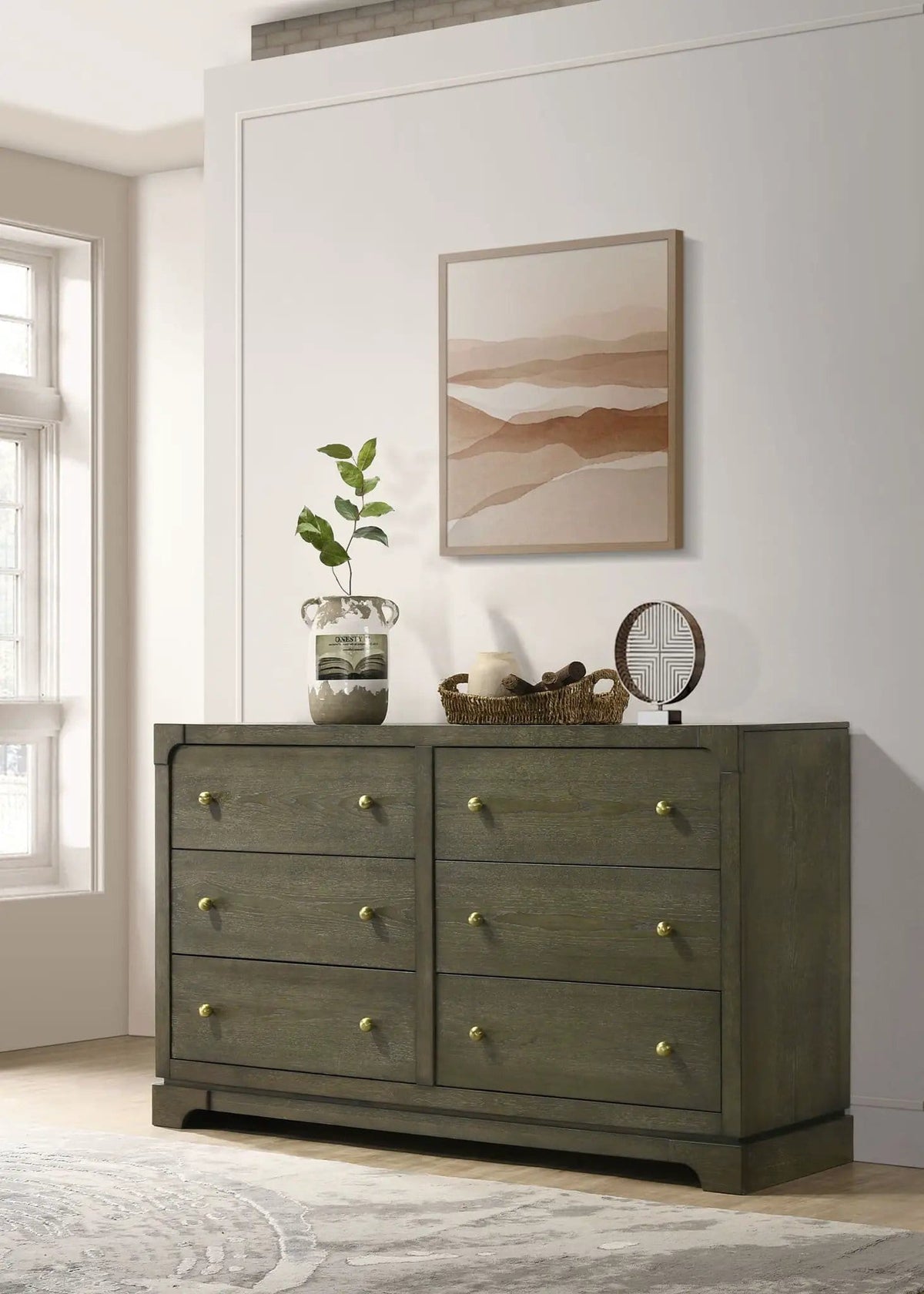 Gran Park 6-drawer Dresser Cabinet Dark Cocoa | 61 x 18.25 x 36 in | Veneer & Brass | Bedroom