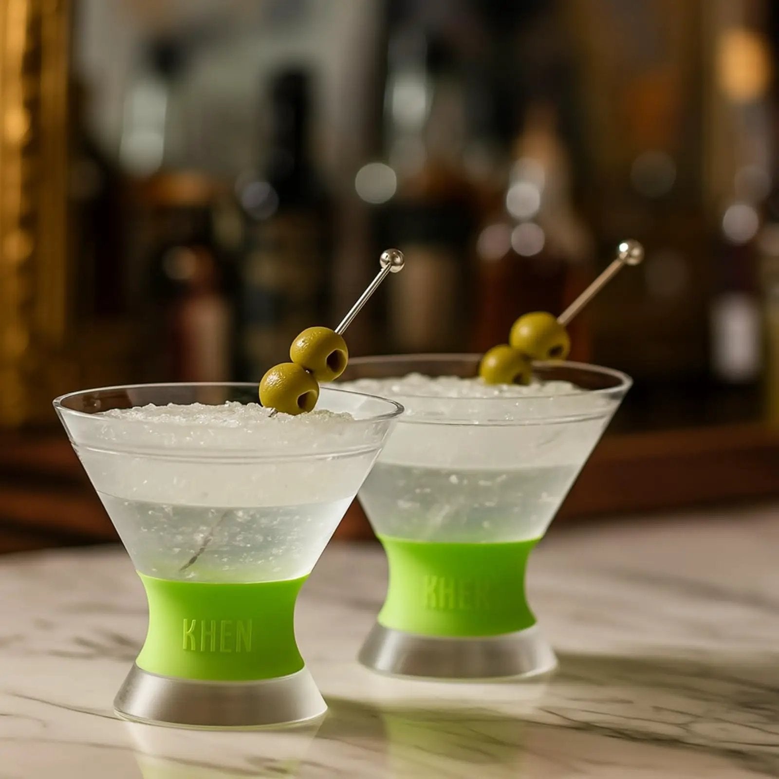 Khen Cooling Martini Glasses – Double-Wall Insulated 10 oz Cocktail Glasses with Frosted Base from PriceLows™