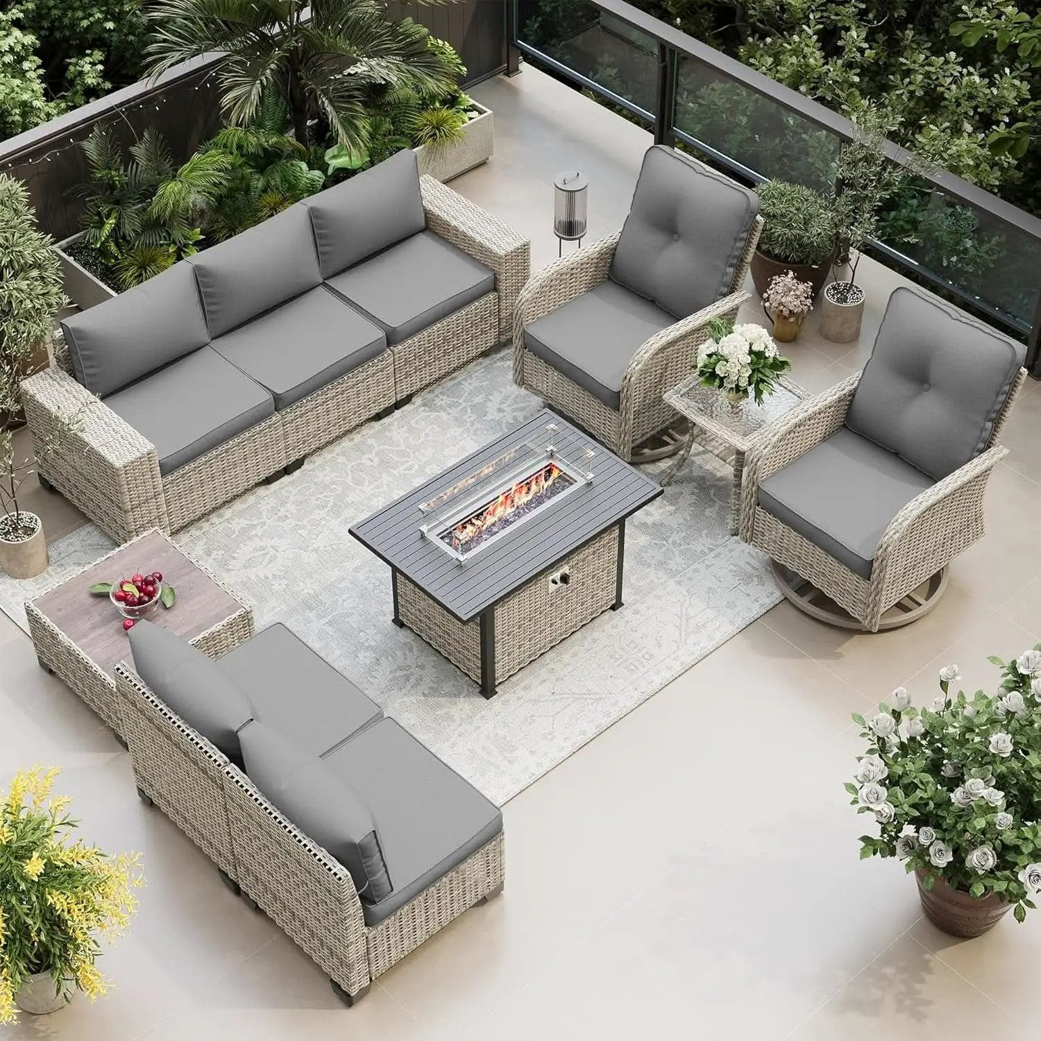 10-Piece Outdoor Patio Set with Fire Pit Table from PriceLows™