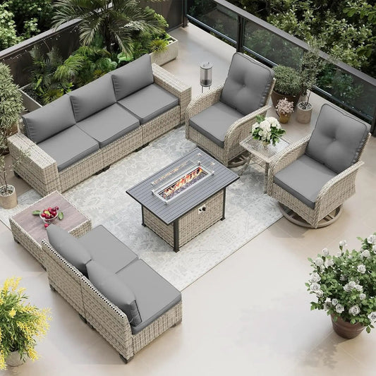 10-Piece Outdoor Patio Set with Fire Pit Table from PriceLows™