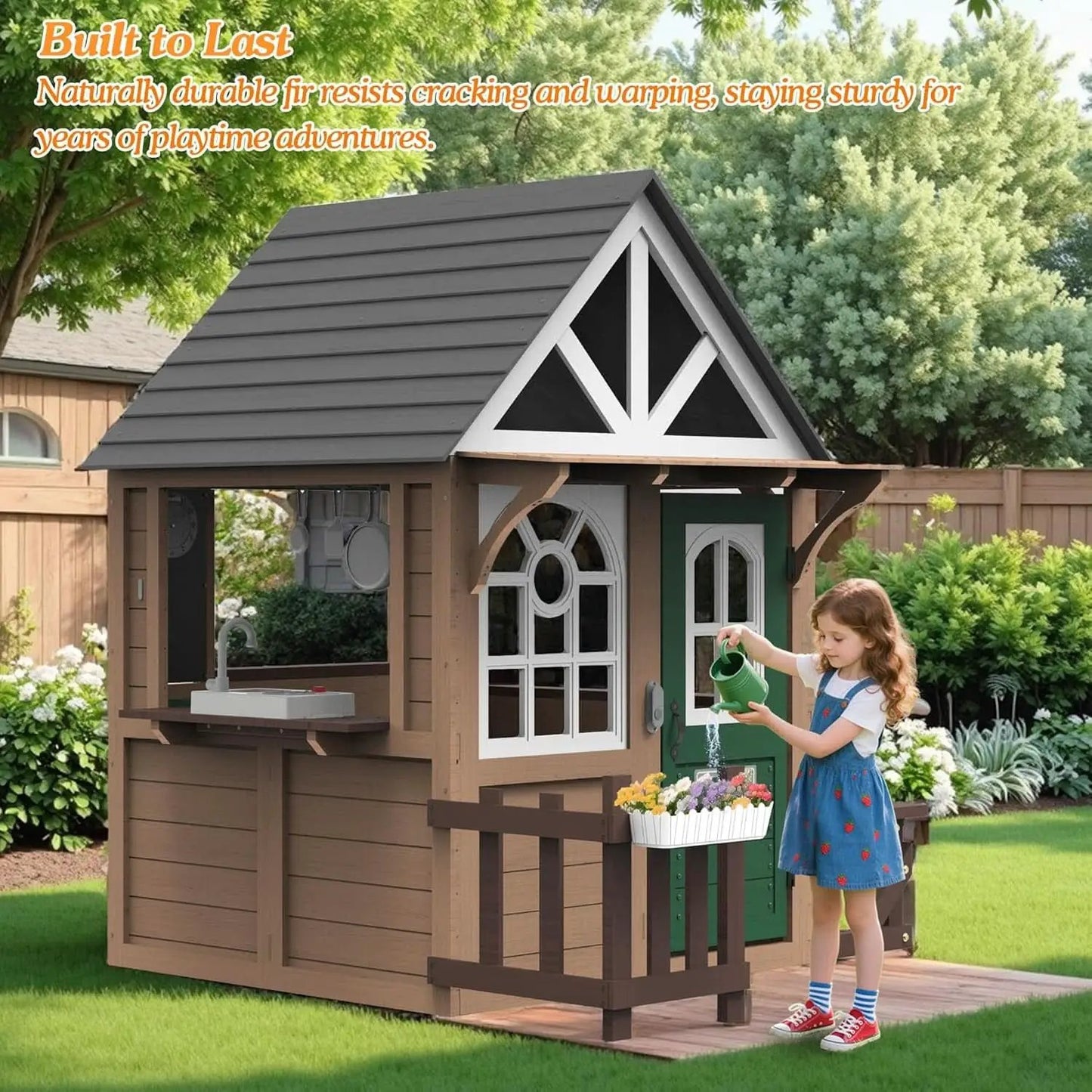 Premium Large Fir Wood Outdoor Playhouse DutchDoor from PriceLows™