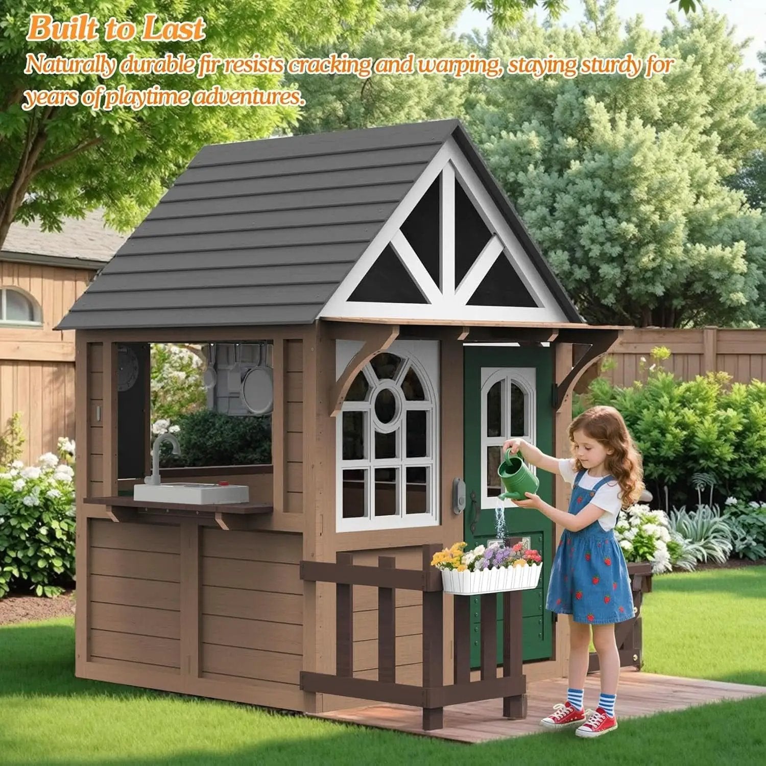 Premium Large Fir Wood Outdoor Playhouse DutchDoor from PriceLows™