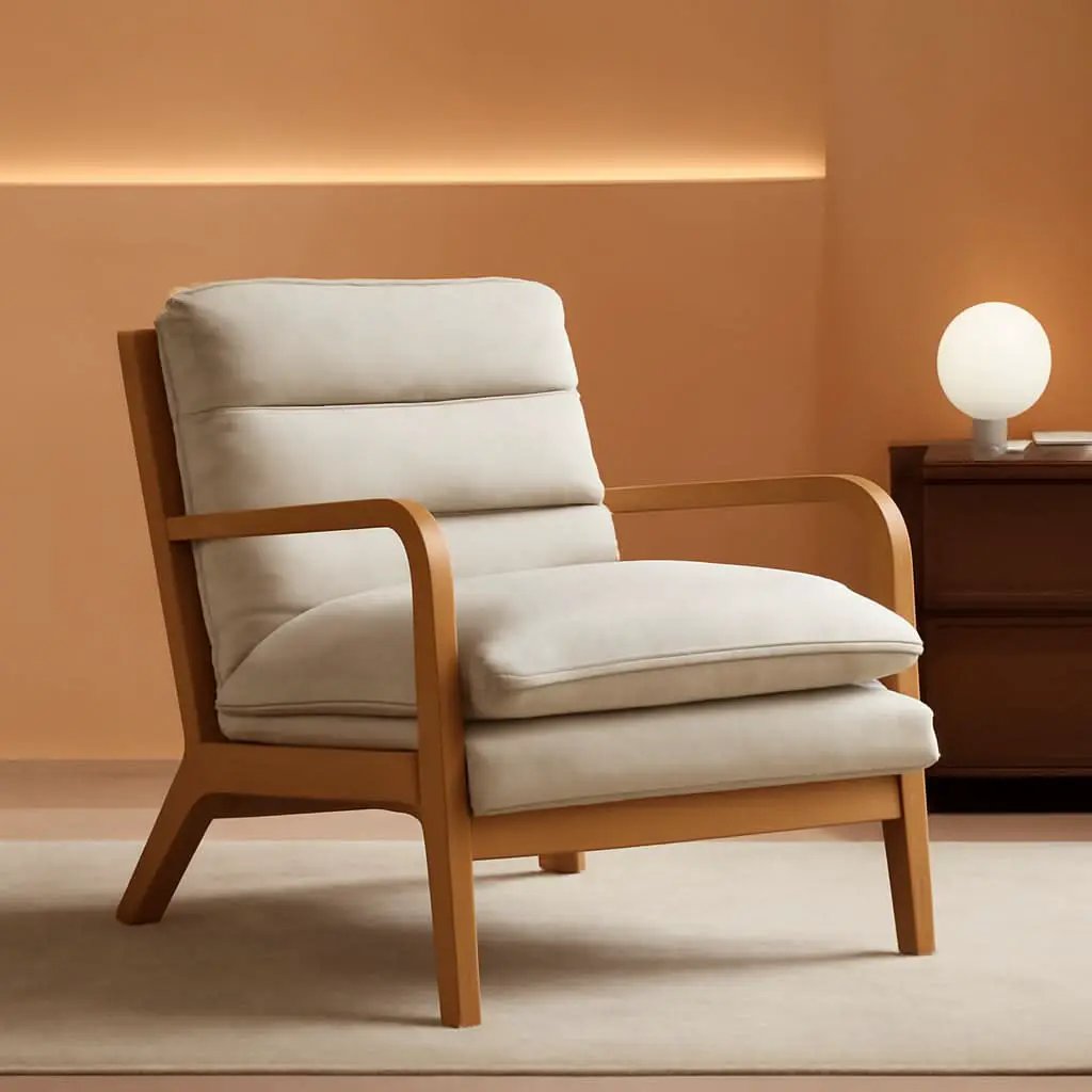 Beige Mid Century Modern Upholstered Accent Armchair from PriceLows™
