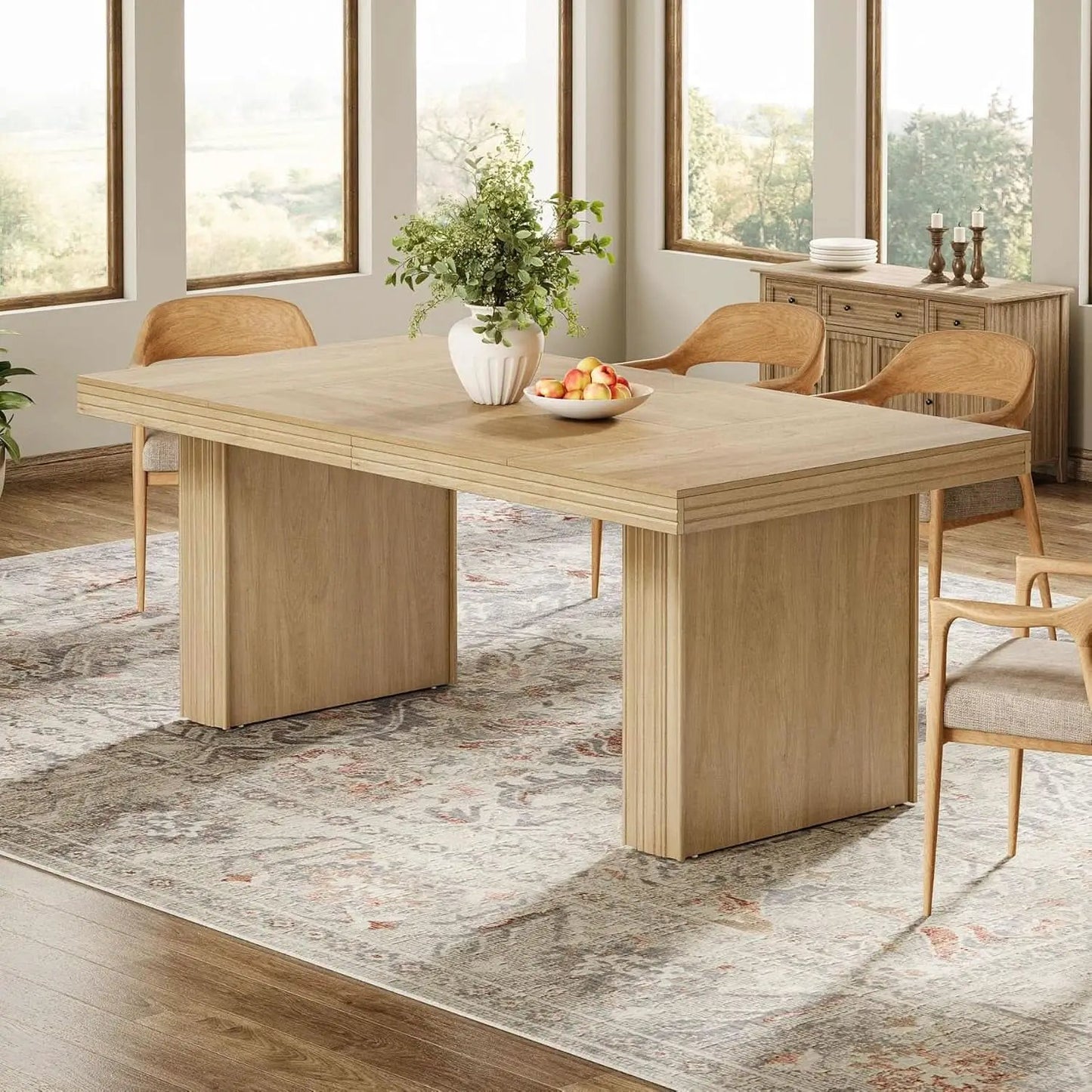 63 Inch Farmhouse Dining Table Seats 6 With Fluted Lines from PriceLows™