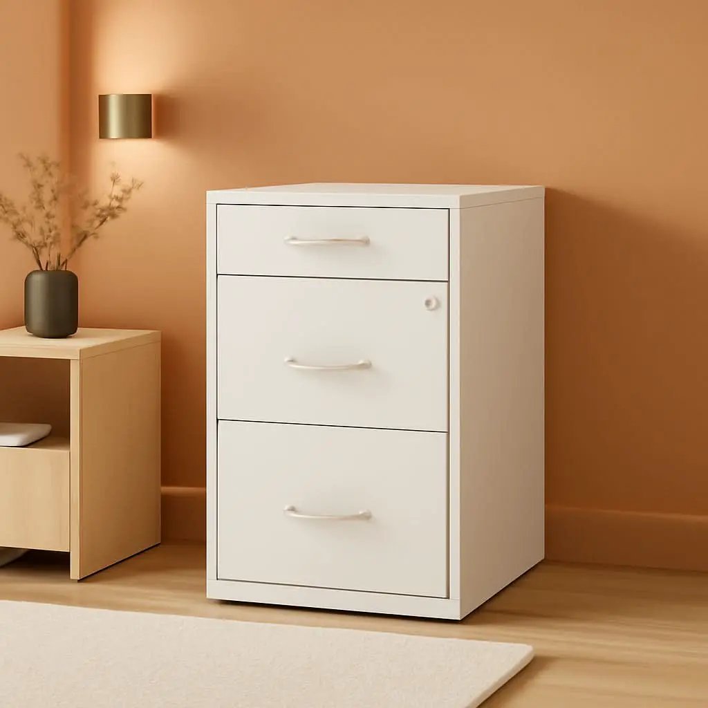 Pearl White 18 Inch Deep 3 Drawer Metal File Cabinet from PriceLows™