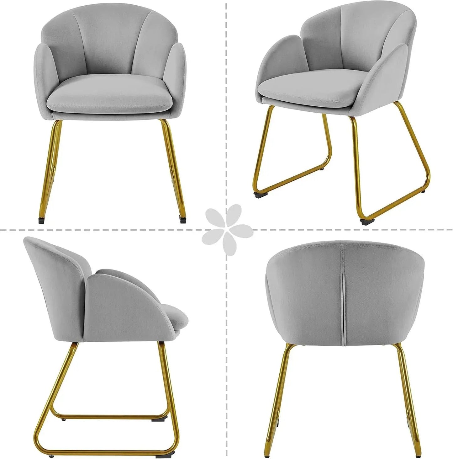 Gray Velvet Flower Shape Vanity Chair With Gold Metal Legs from PriceLows™