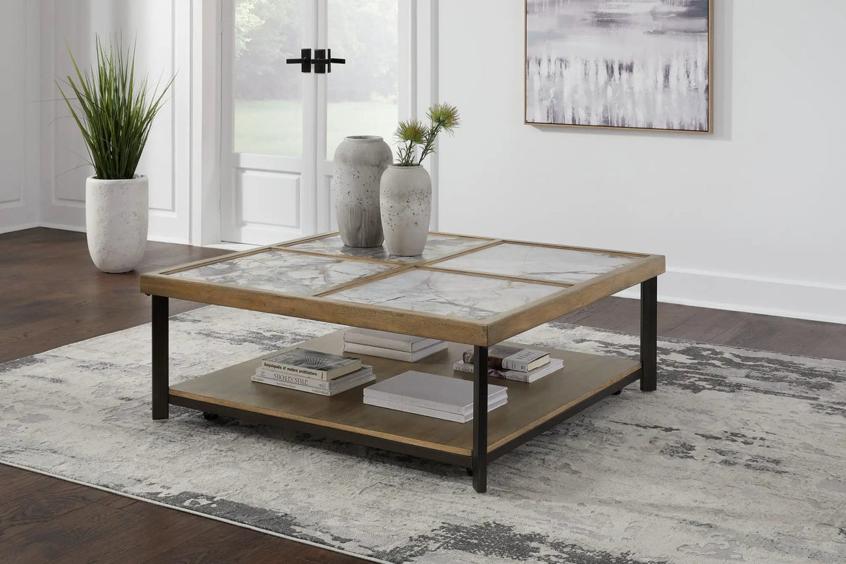 Montia Square Cocktail Table | 48 Inch Square | Sintered Stone Top | Mango Veneer