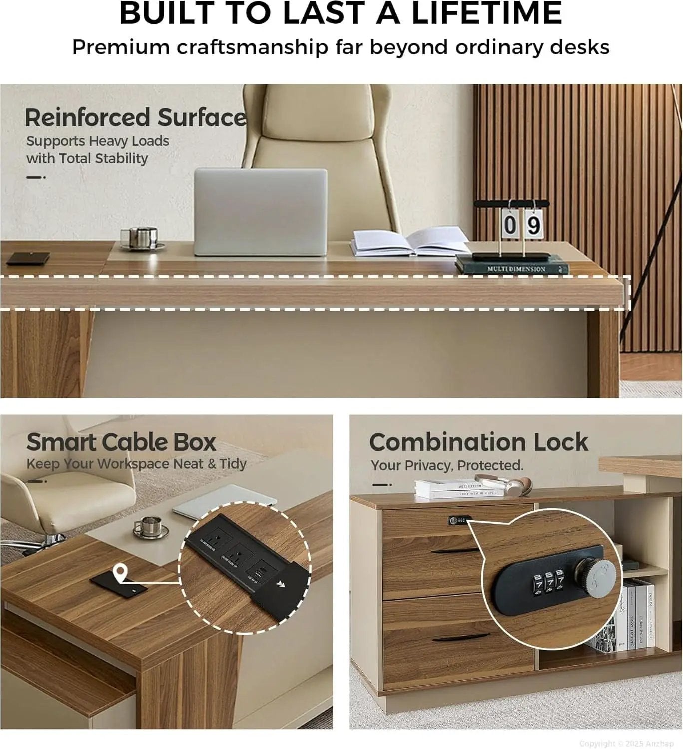 79 Inch L Shaped Desk Lockable Drawers Privacy Panel from PriceLows™