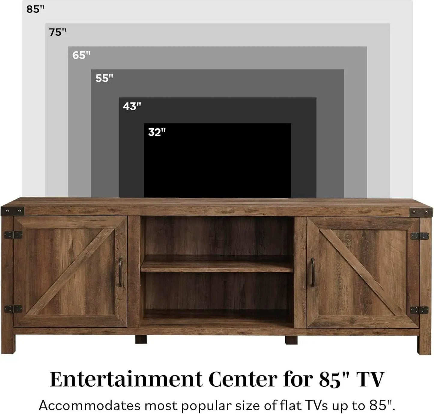Rustic Oak TV Stand With Double Barn Doors Up To 80 Inch from PriceLows™