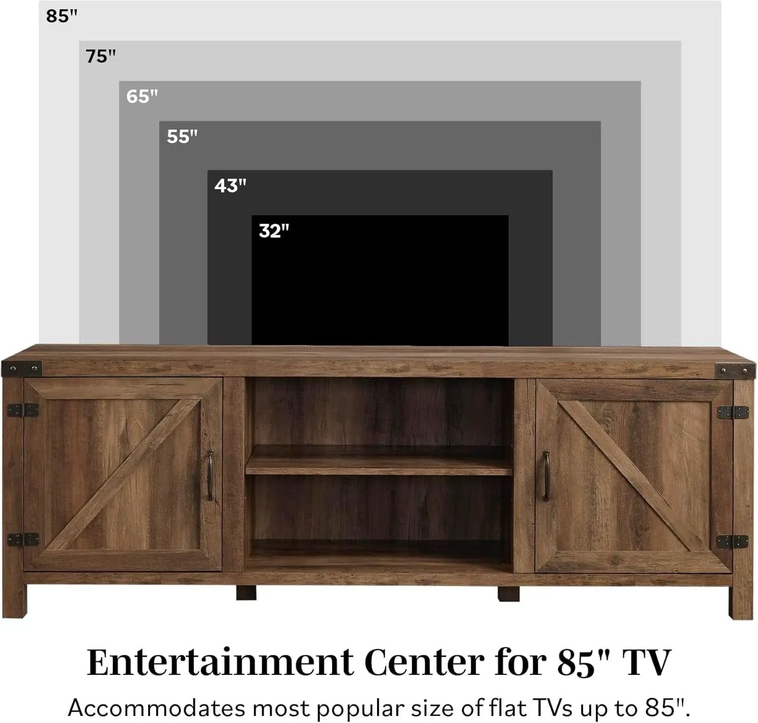 Rustic Oak TV Stand With Double Barn Doors Up To 80 Inch from PriceLows™