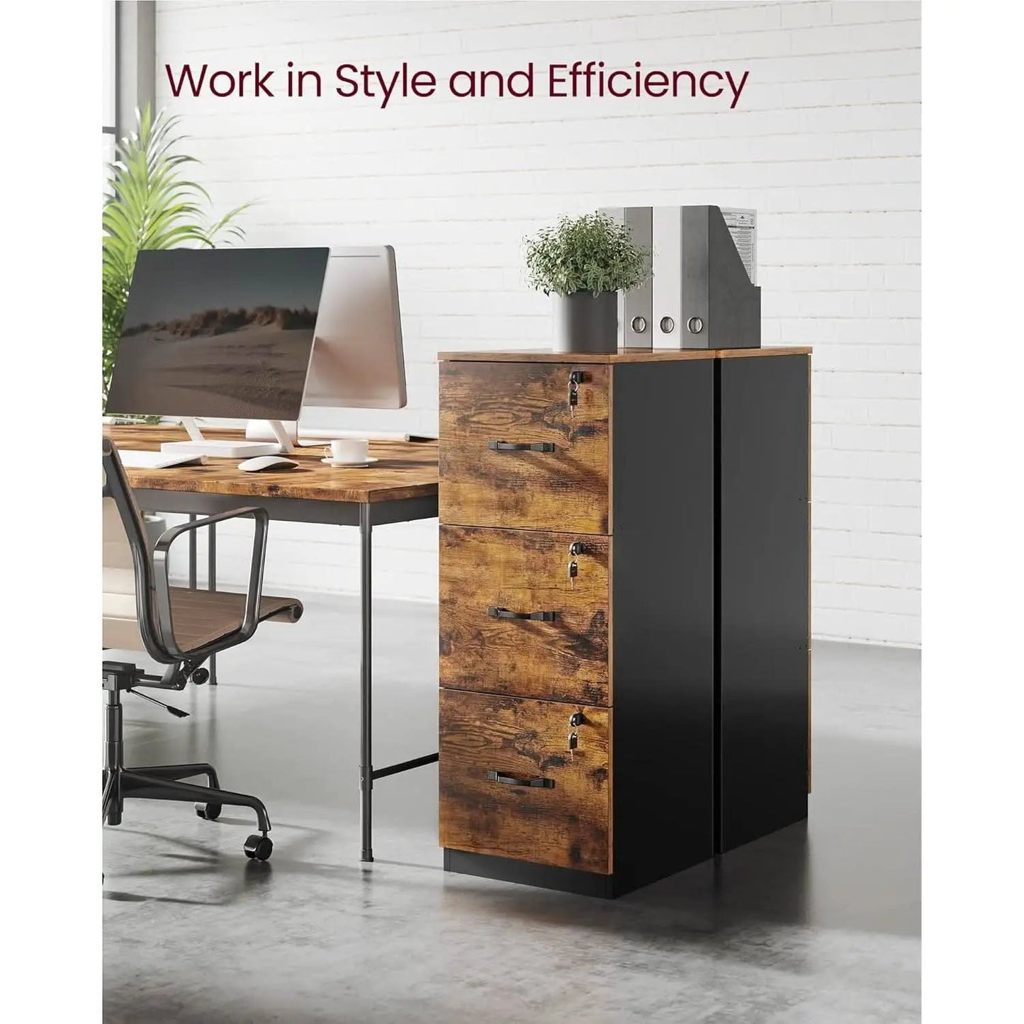 Brown Filing Cabinet With Lock And Printer Stand For Office from PriceLows™