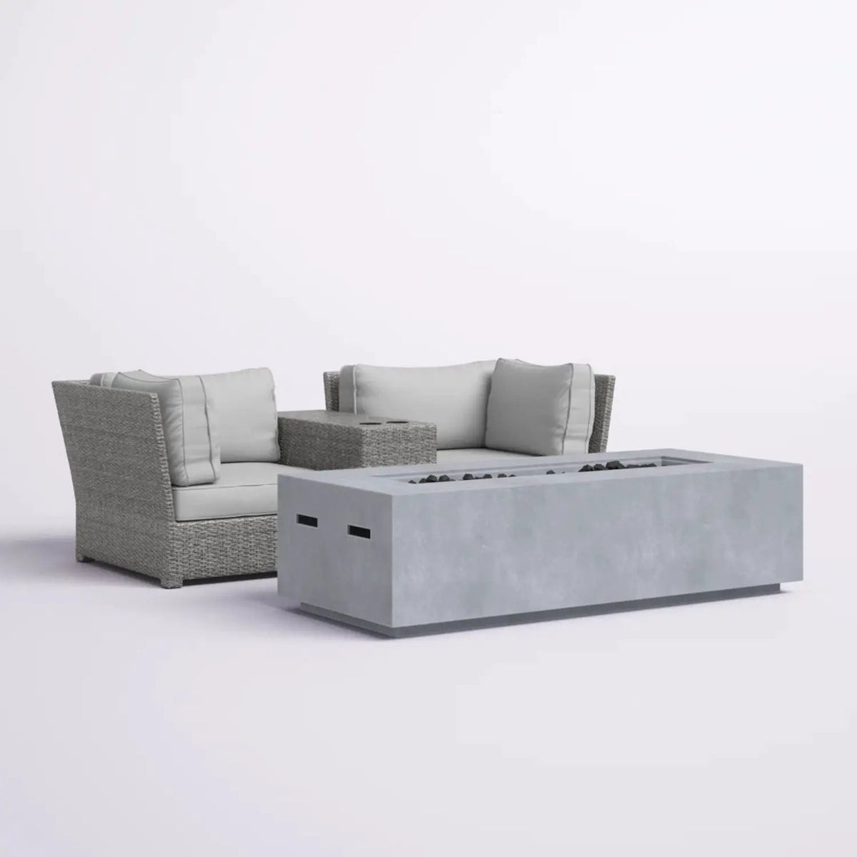 Outdoor Conversation Set | Fire Pit Included | 5 Inch Olefin Cushions | Espresso HDPE Wicker