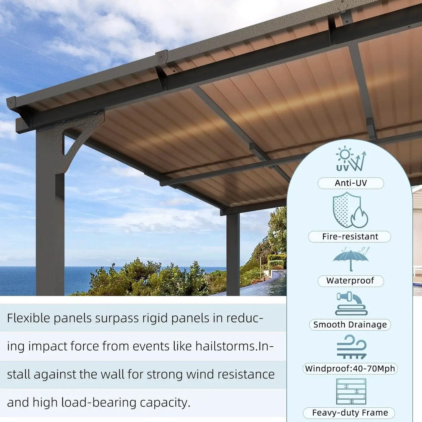 8x8 Waterproof Wall Mounted Lean To Gazebo for Patio from PriceLows™