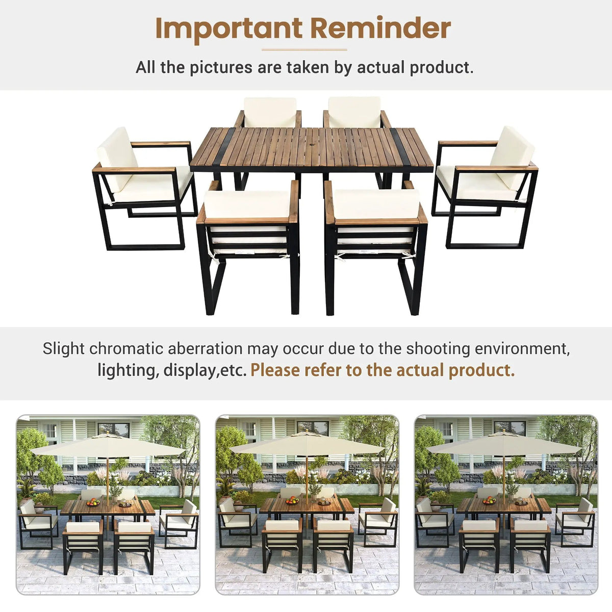 7-Piece Outdoor Dining Set | Acacia Wood And Steel Frame | Removable Cushions | Patio Table And Chairs