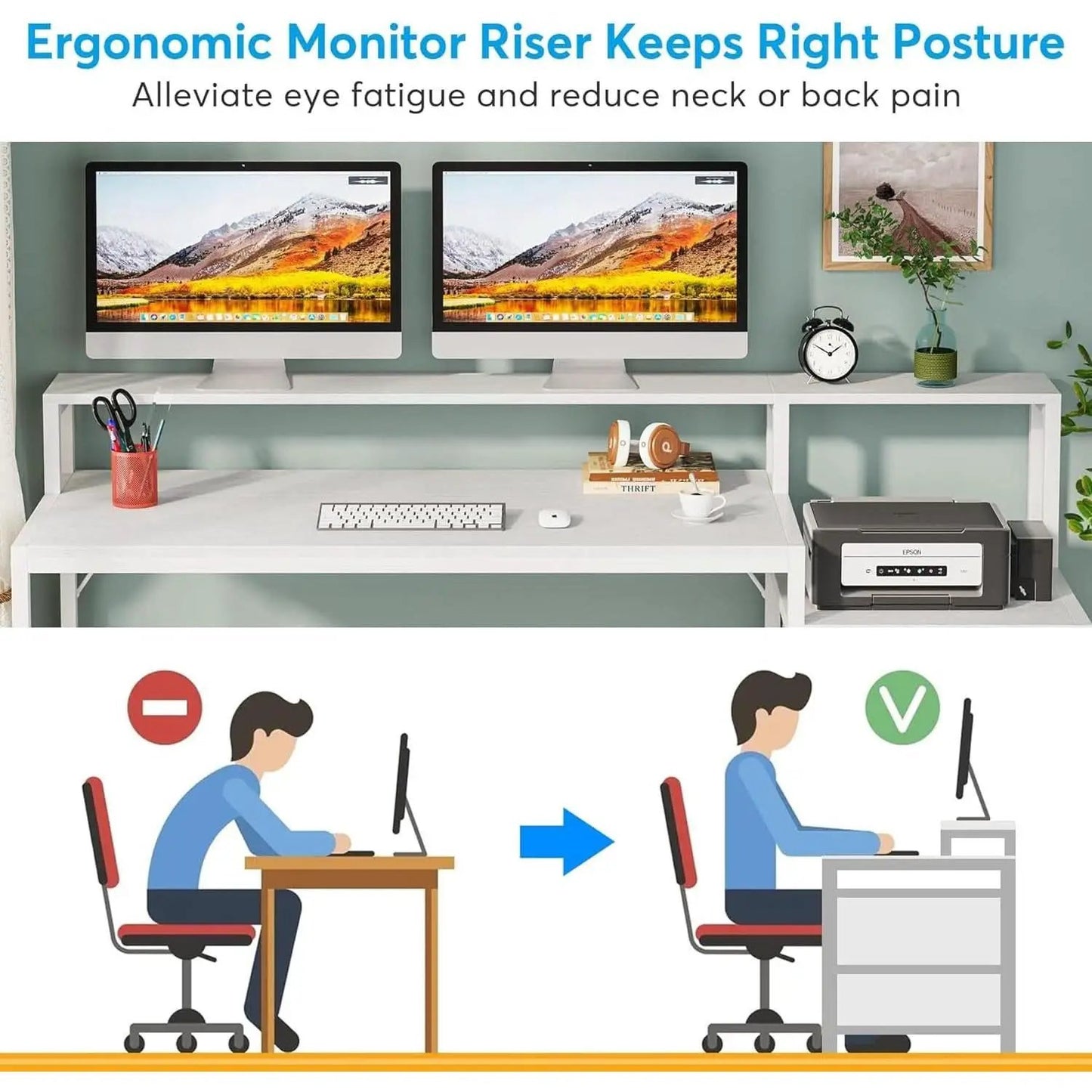 White Computer Desk With File Cabinet And Monitor Stand from PriceLows™