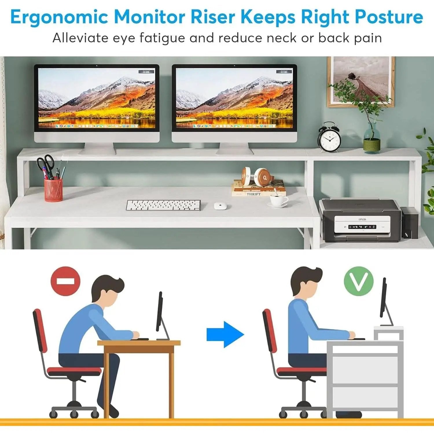White Computer Desk With File Cabinet And Monitor Stand from PriceLows™