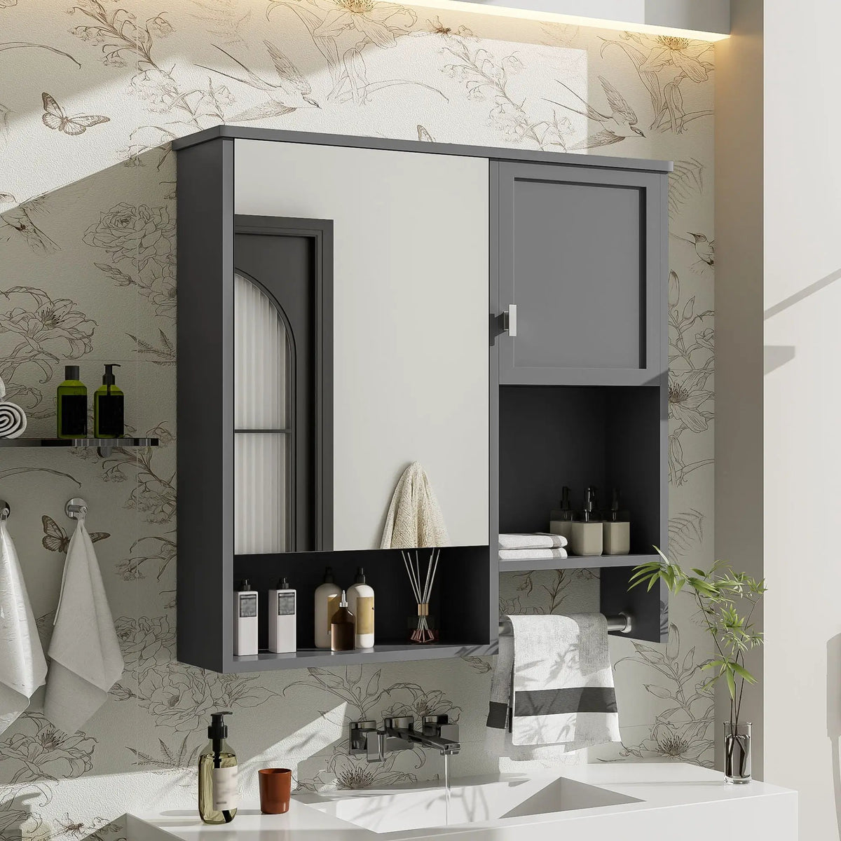 Wall Mounted Medicine Cabinet | Bathroom Mirror | Adjustable Shelf | 29.52 Inch Width