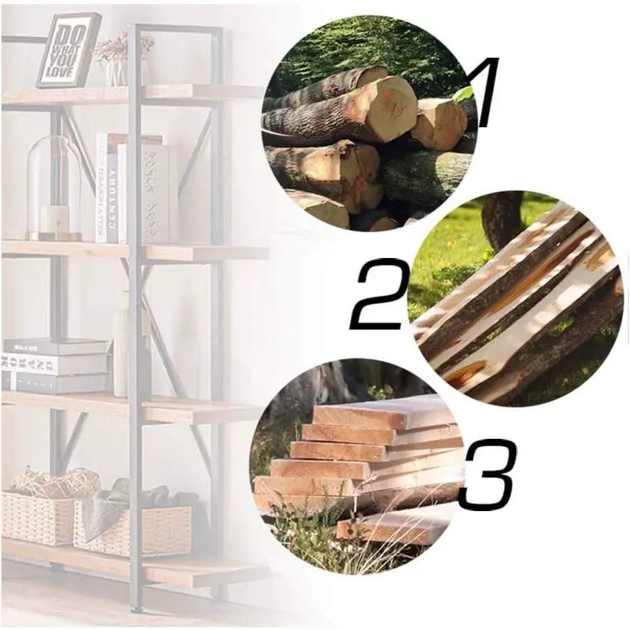 Four Tier Natural Wood Bookshelf Rustic Industrial from PriceLows™