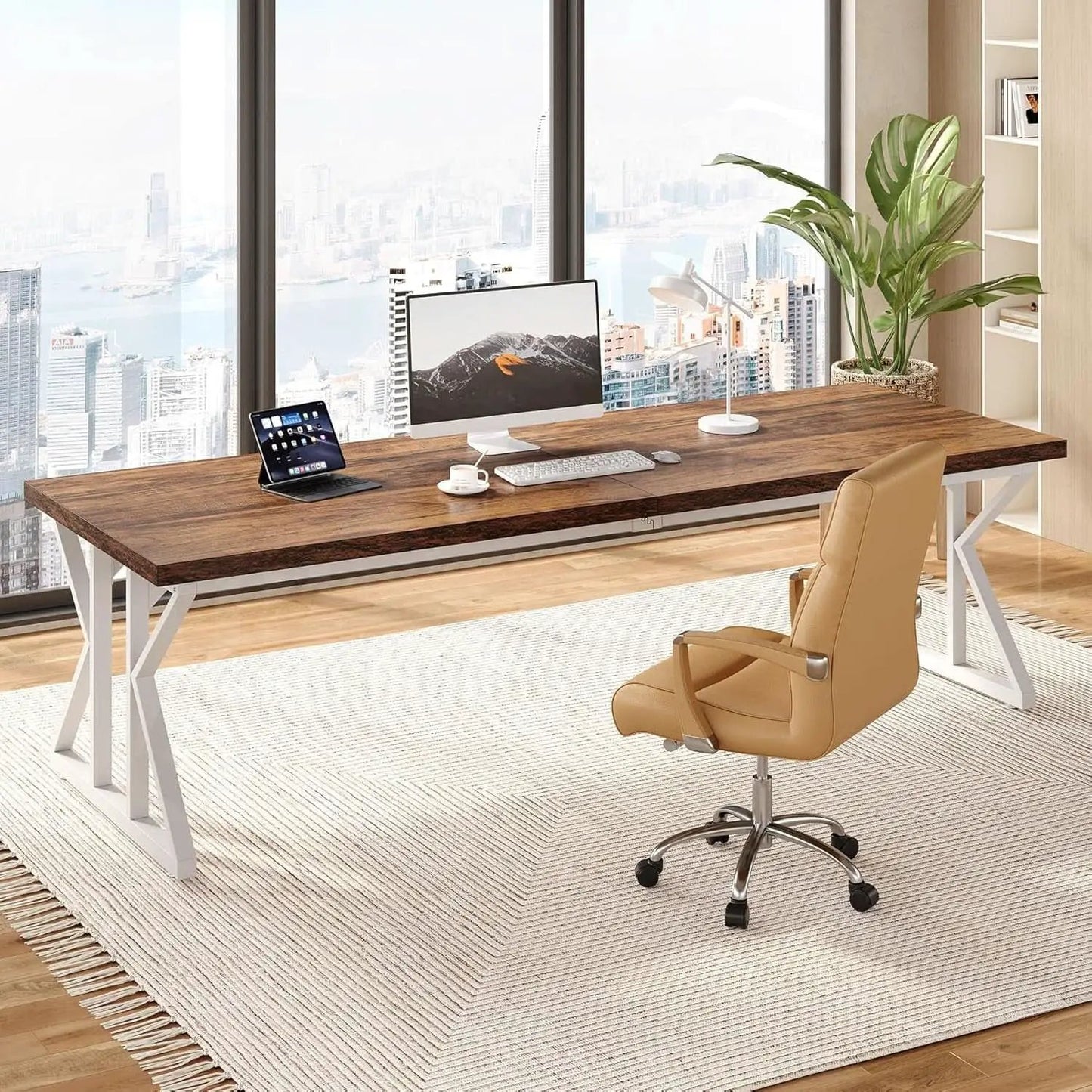 78.7 Inch Rustic Executive Desk For Home Office Brown-White from PriceLows™