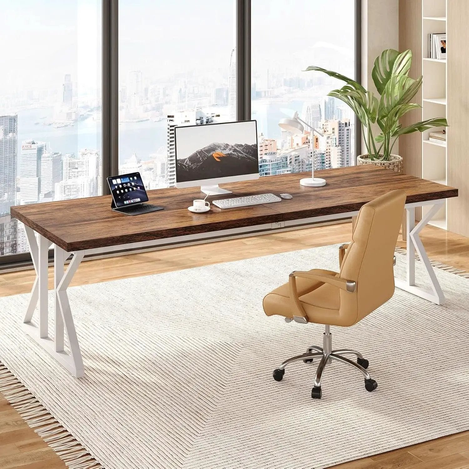 78.7 Inch Rustic Executive Desk For Home Office Brown-White from PriceLows™