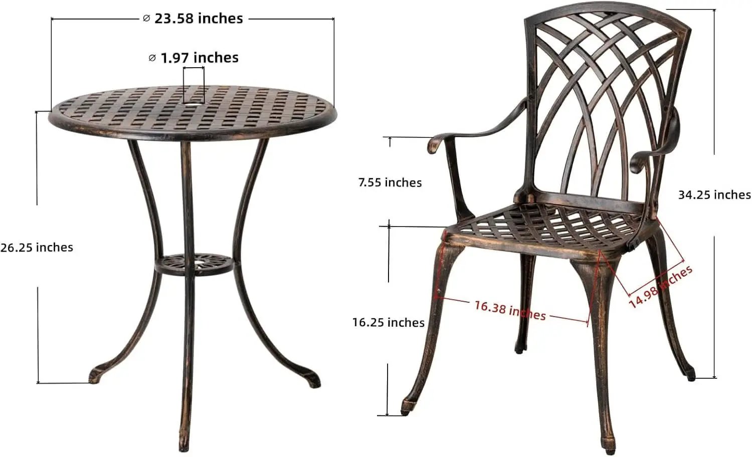 Bistro Set 3 Piece Rustproof Cast Aluminum Furniture Bronze from PriceLows™