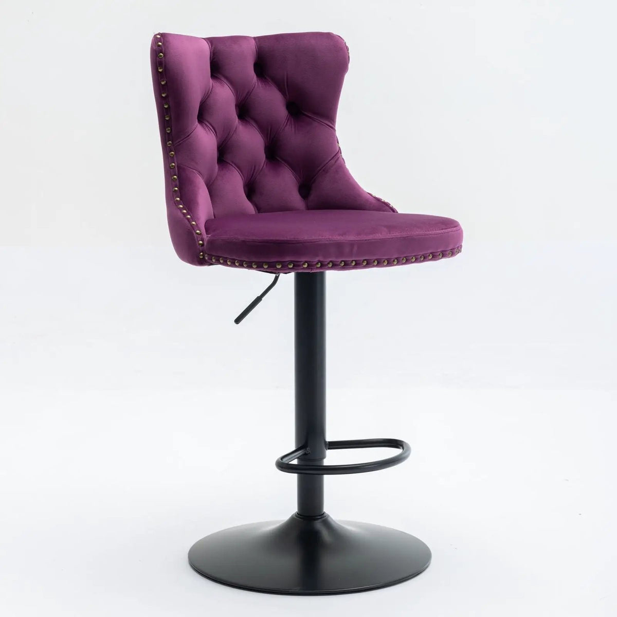 Swivel Barstools | Adjustable Height | Tufted Back With Nailheads | Set of 2