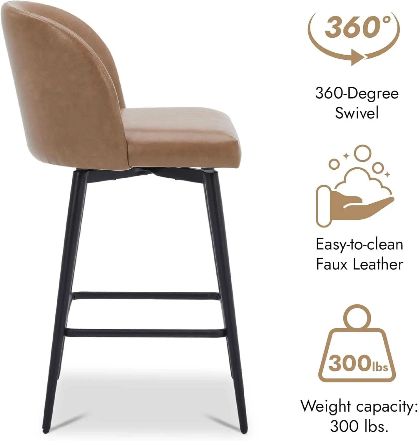 Counter Height Bar Stools 3 Saddle Brown 360 Degree Swivel from PriceLows™