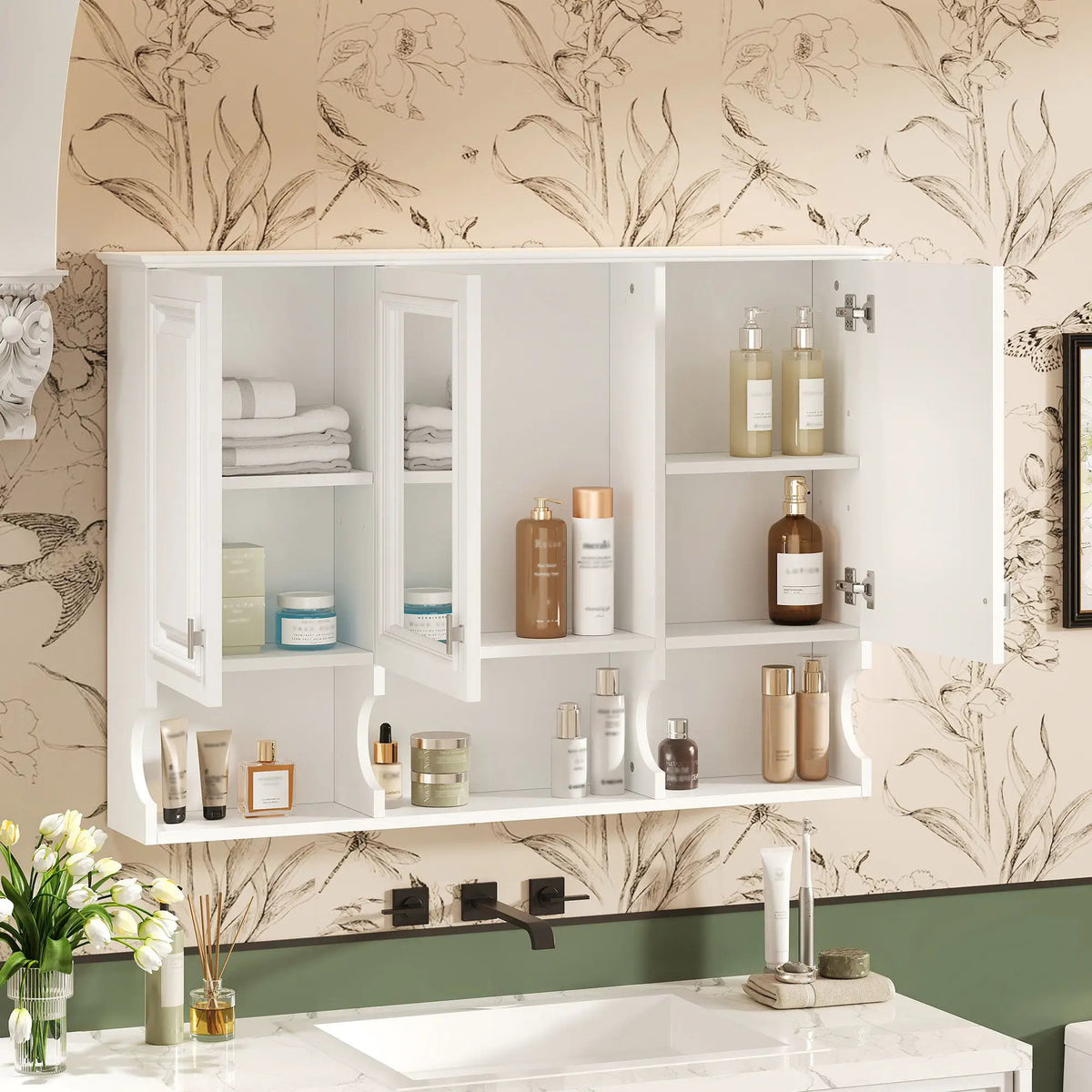 Over-Toilet Mirror Cabinet | Open Shelves | Adjustable Interior | 41 Inch Width