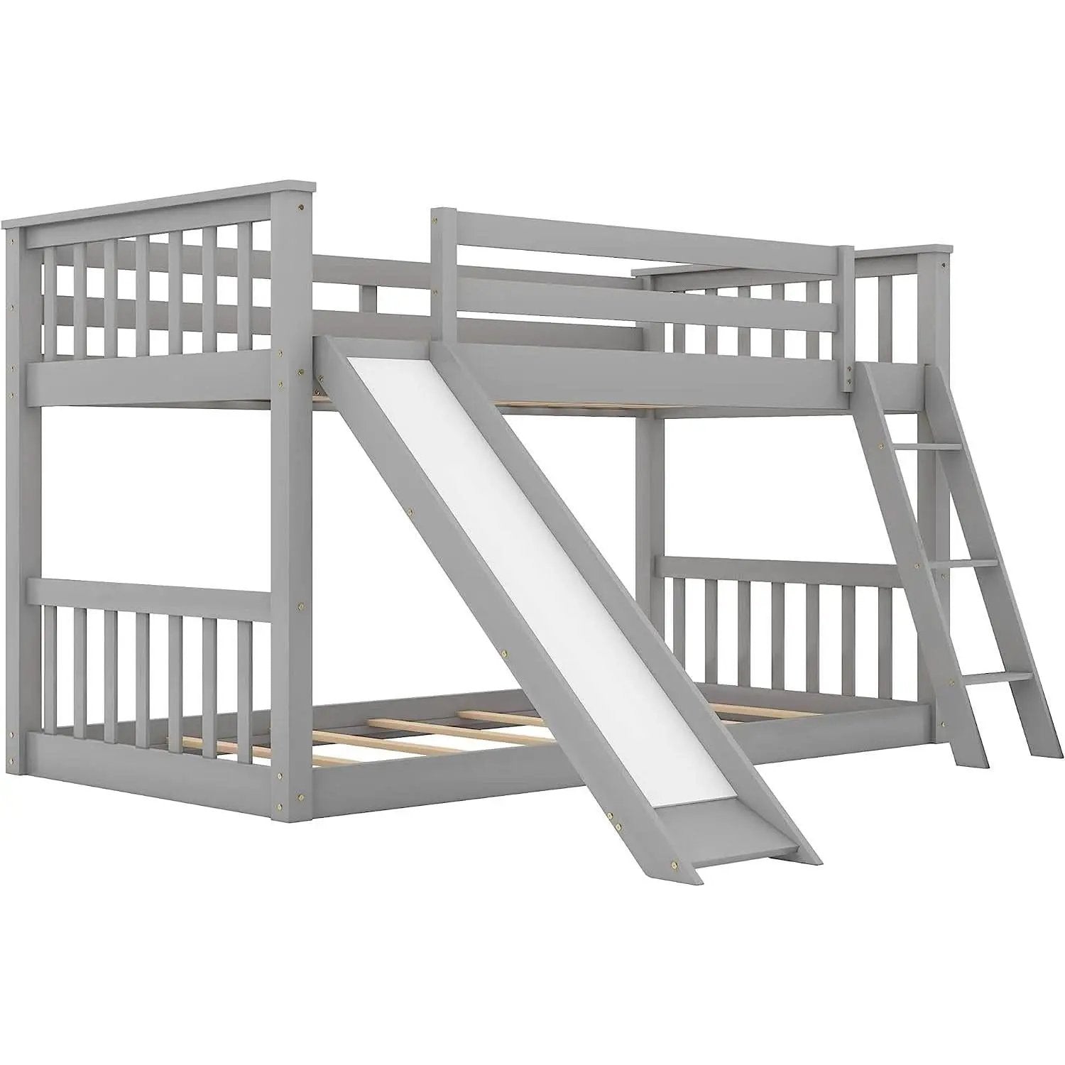 Grey Twin Bunk Bed With Slide Solid Pine Construction from PriceLows™