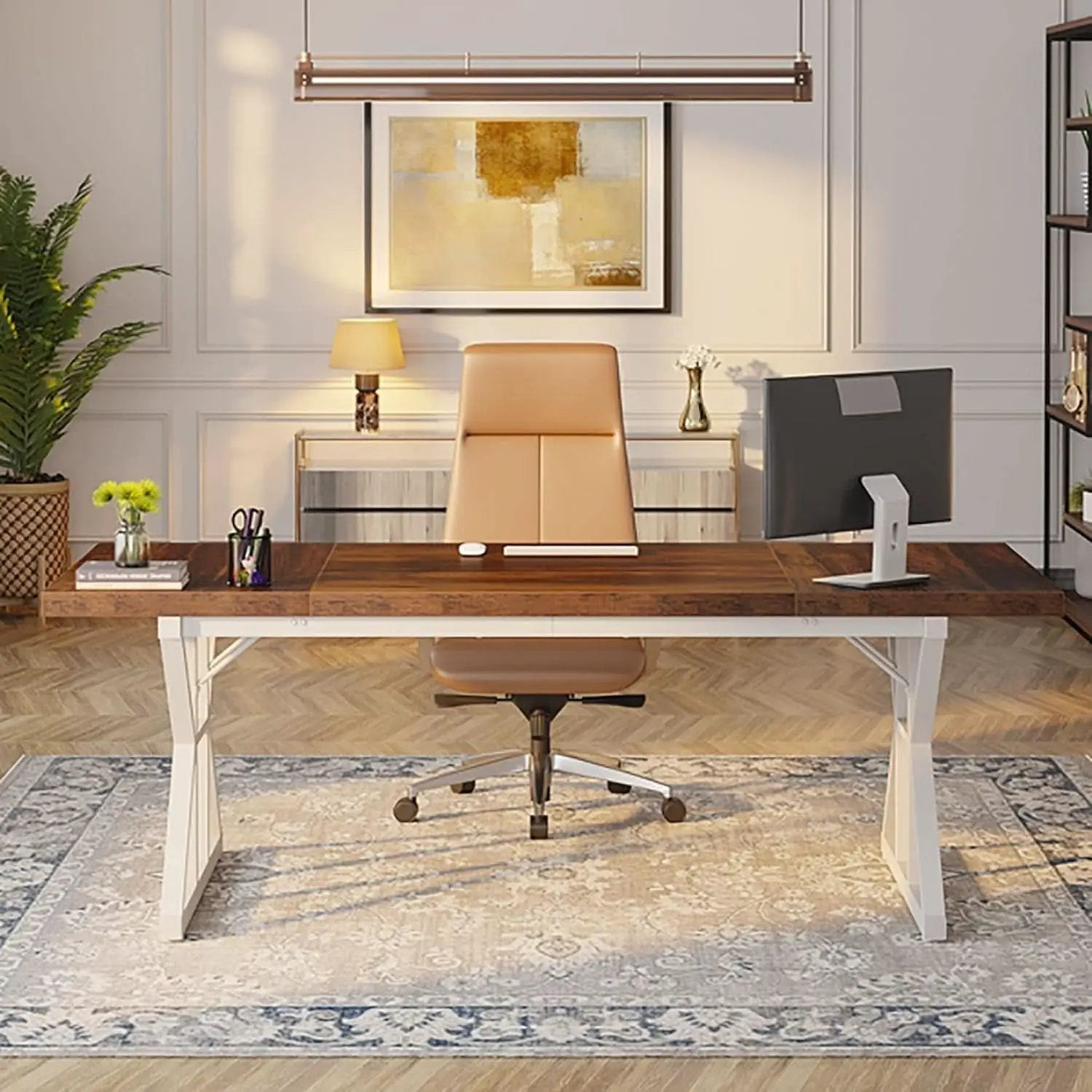 70.8 Inch Executive Desk Brown White Home Office Desk from PriceLows™