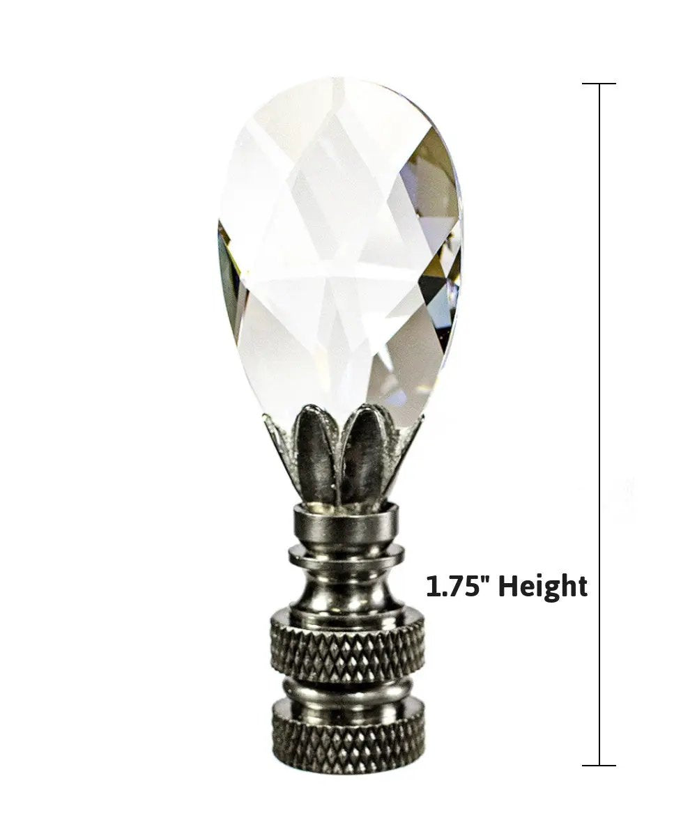 Crystal Teardrop Lamp Finial | Nickel Base | 2.5 Inch 1/4-27 Thread | Small