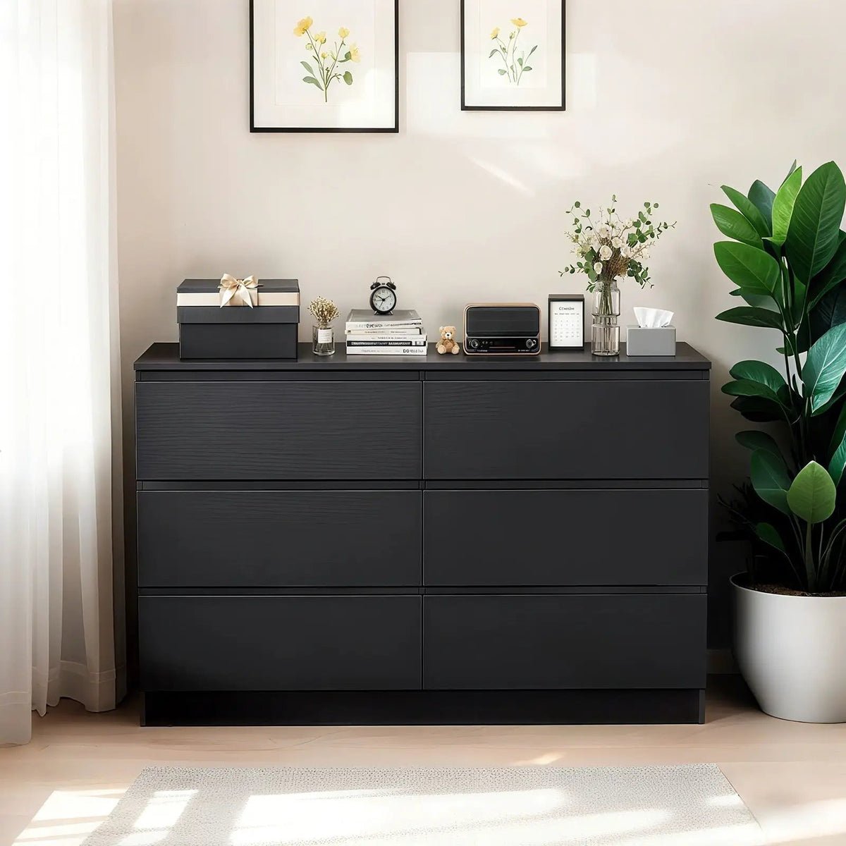 6 Drawer Dresser | Spacious Countertop | Concealed Handles | 47 Inch Width