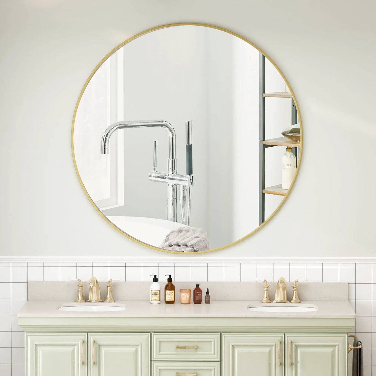 Round Wall Mirror | Metal Framed Circular Design | 48 Inch Diameter | Vanity And Dressing Use