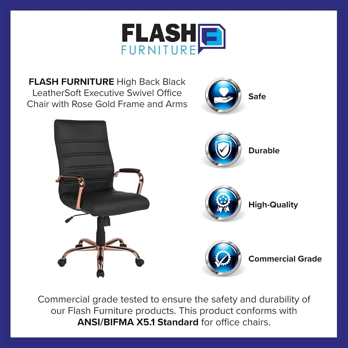 Whitney High Back Swivel Desk Chair Black Rose Gold from PriceLows™