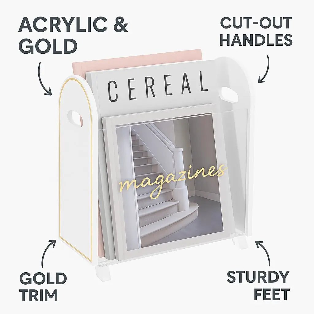 Khen Acrylic Magazine Holder with Gold Trim - 12.40" x 10" x 4.49" from PriceLows™