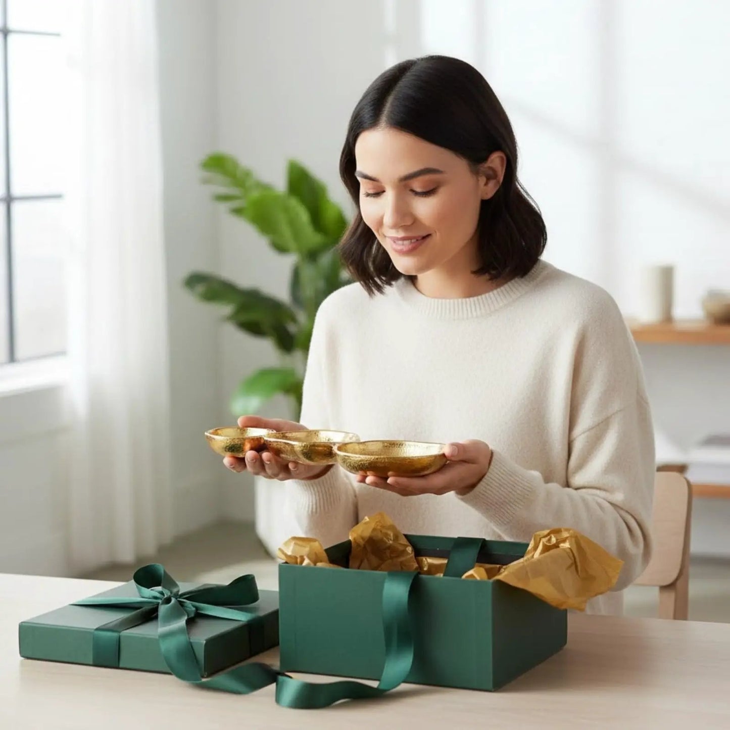 3 Cluster Decorative Bowls Gold Hammered Snack Tray Bowl Chip from PriceLows™