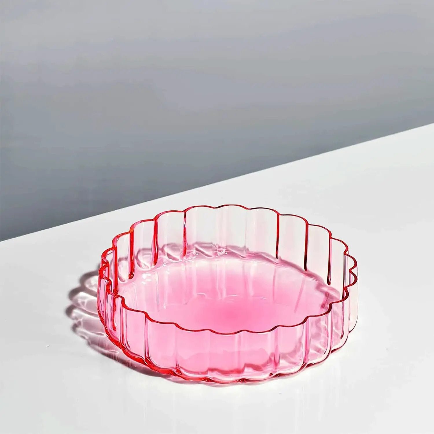 Khen Glass Flower Wave Colored Plates | Set of 2 | Blush Pink Green from PriceLows™