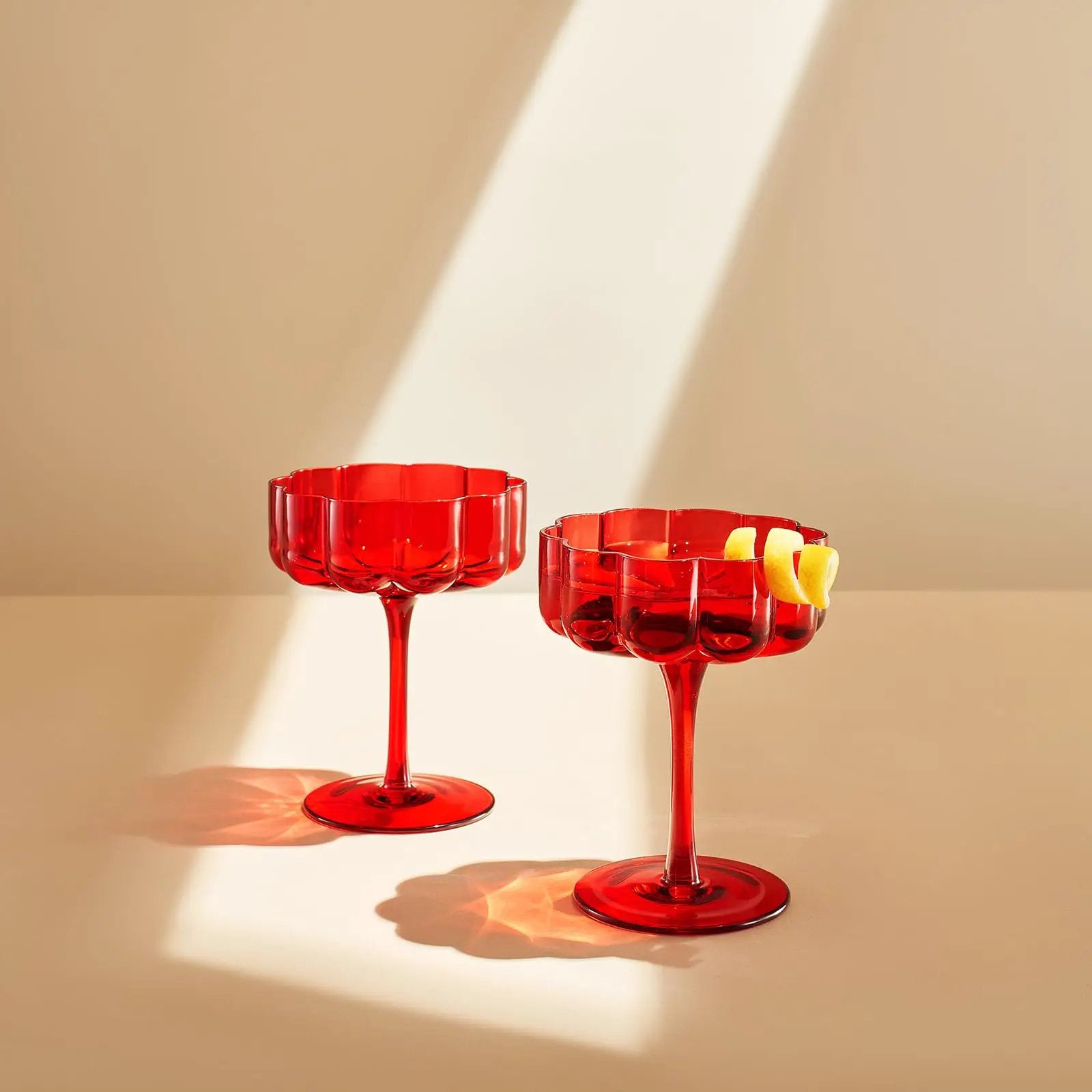 Flower Vintage Wavy Glass Coupes Martini, Champagne & Cocktail Coupes - Set of 2 from PriceLows™