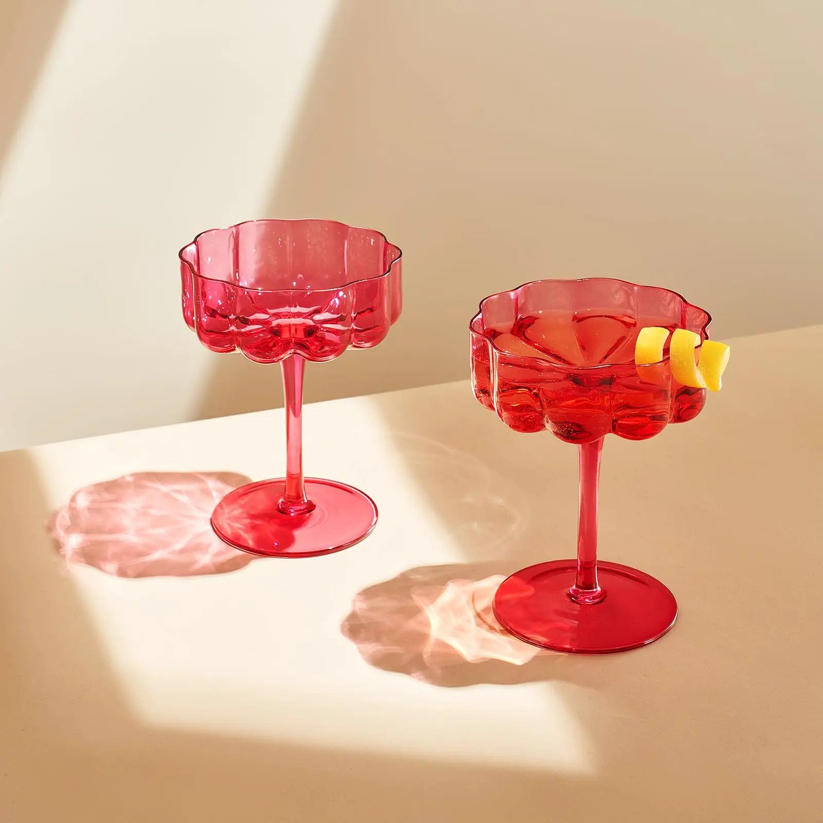 Flower Vintage Wavy Glass Coupes Martini, Champagne & Cocktail Coupes - Set of 2 from PriceLows™