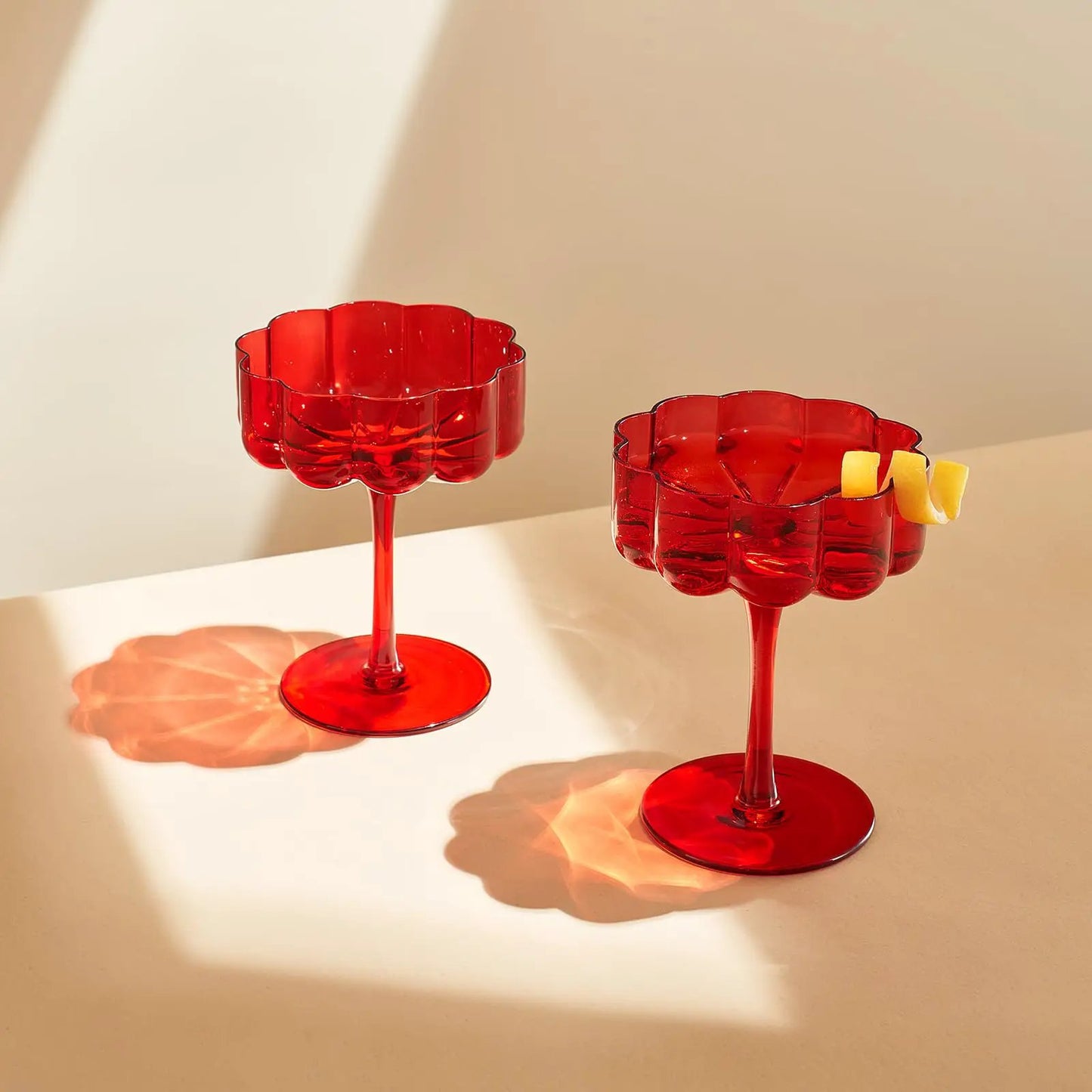 Flower Vintage Wavy Glass Coupes Martini, Champagne & Cocktail Coupes - Set of 2 from PriceLows™