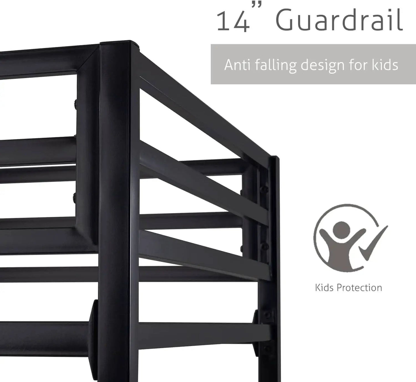 Twin Over Twin Metal Bunk Bed Black Guardrail And Ladder from PriceLows™