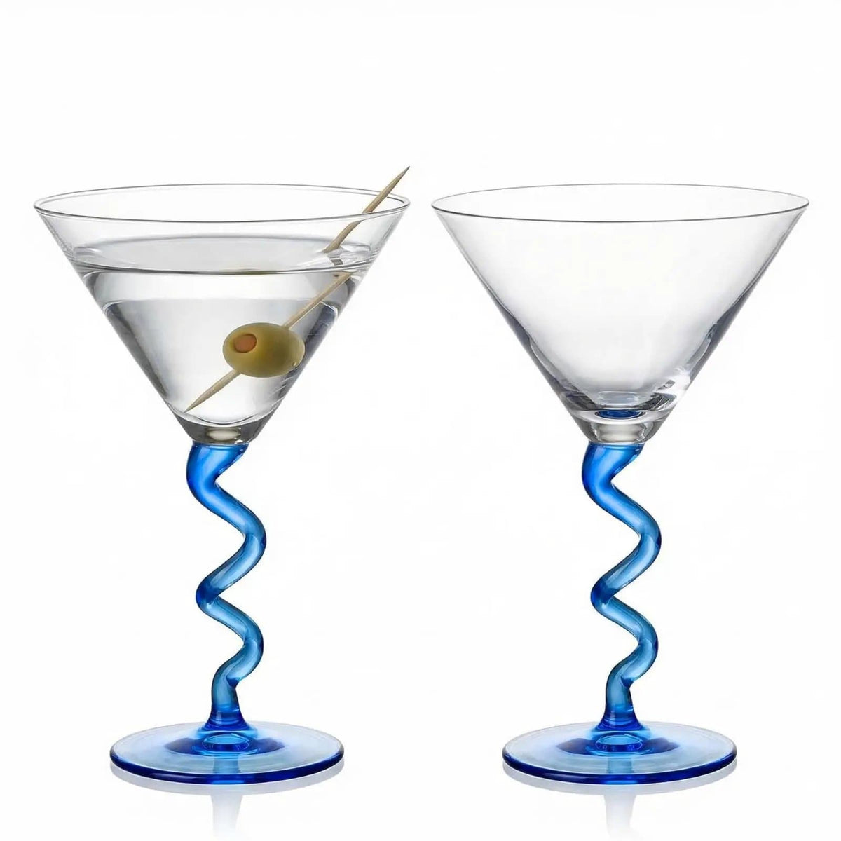 Spiral Stem Martini Glasses, 9.2oz 7.05" Blue | 9.2 oz | Set of 2 | Glass