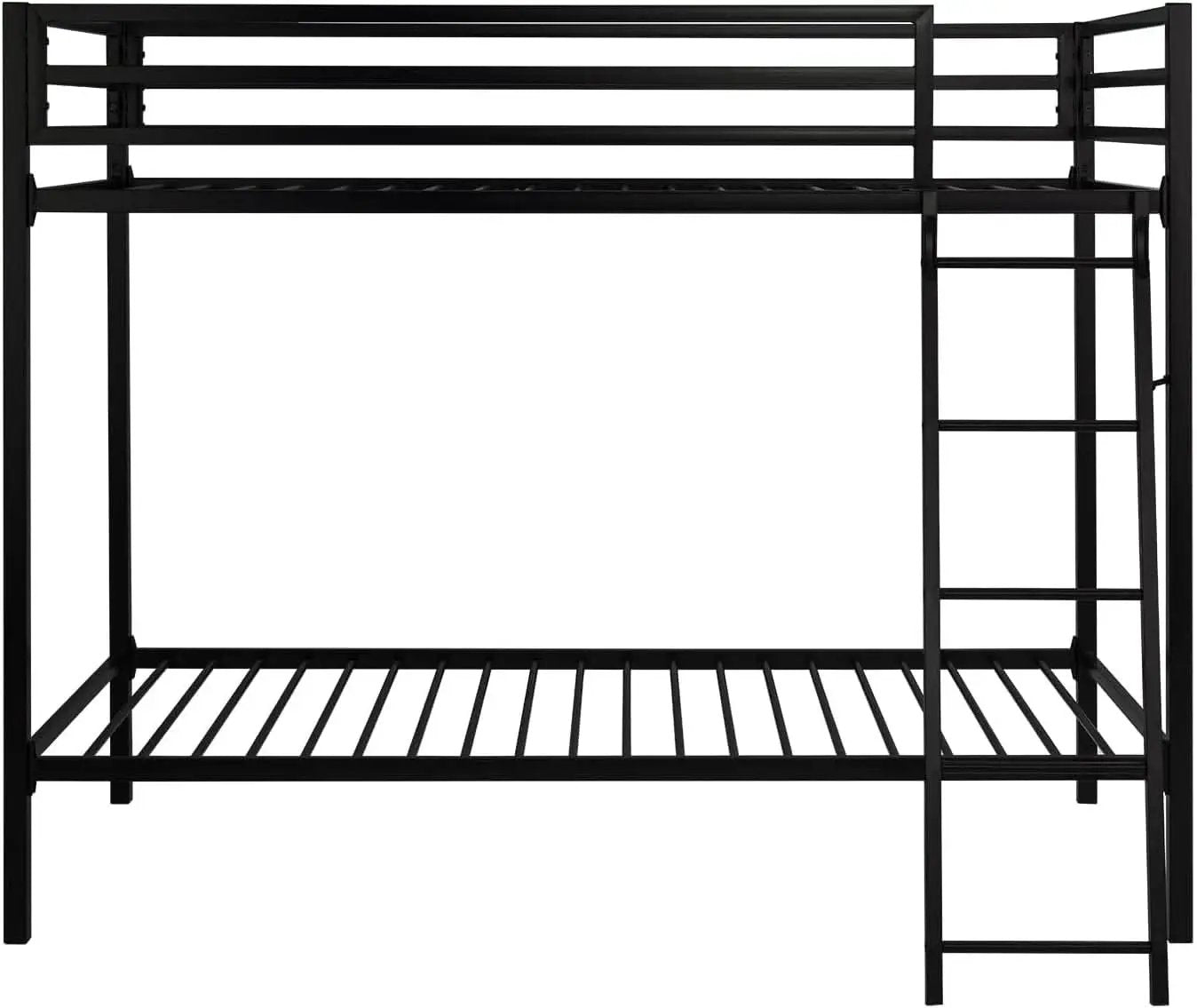 Twin Over Twin Metal Bunk Bed Black Guardrail And Ladder from PriceLows™