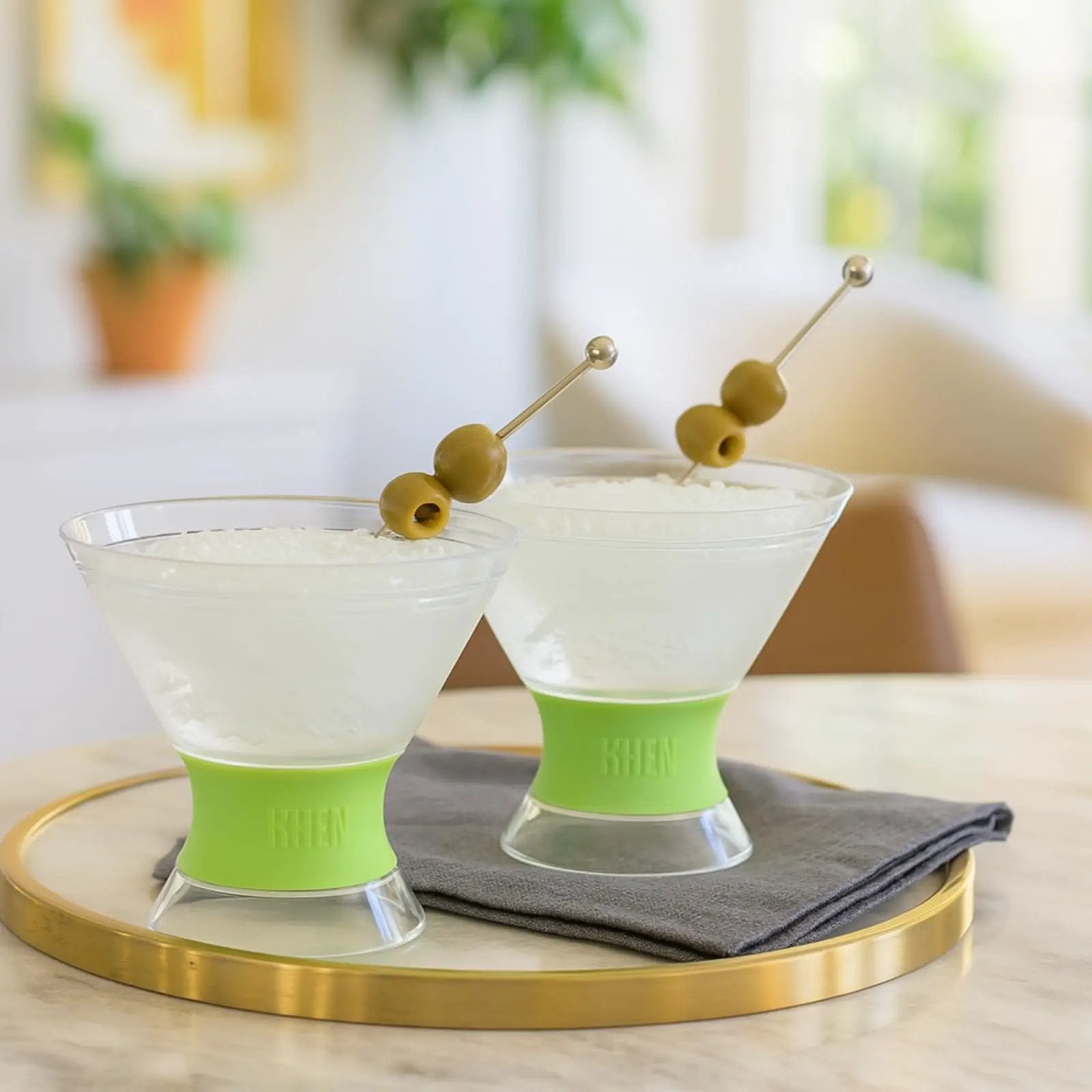 Khen Cooling Martini Glasses – Double-Wall Insulated 10 oz Cocktail Glasses with Frosted Base from PriceLows™